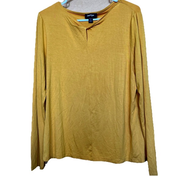 Lord & Taylor Tops - Lord & Taylor Top‎ Womens M Mustard Yellow Keyhole Neck Long Sleeve Jersey Basic